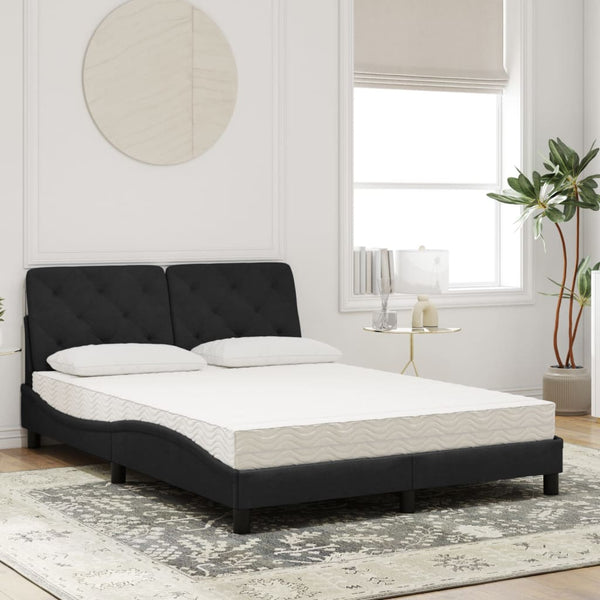 Bett mit Matratze Schwarz Samt 140x200 cm
