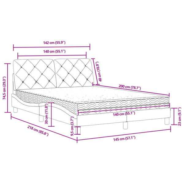 Bett mit Matratze Schwarz Samt 140x200 cm