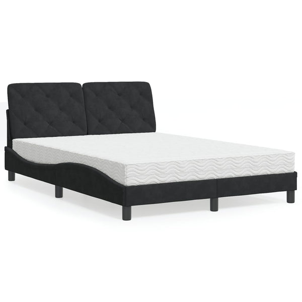 Bett mit Matratze Schwarz Samt 140x200 cm