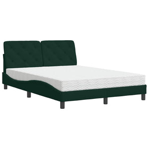Dunkelgrünes Samtbett mit Matratze 140x200 cm