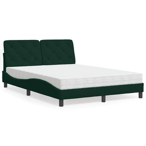 Dunkelgrünes Samtbett mit Matratze 140x200 cm