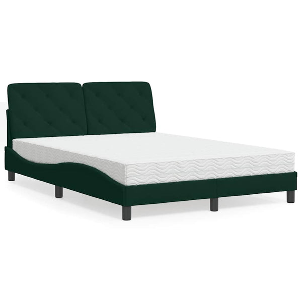 Dunkelgrünes Samtbett mit Matratze 140x200 cm