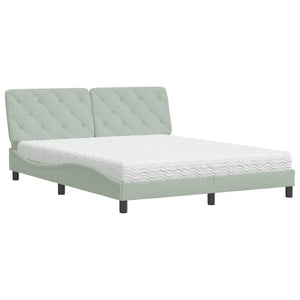 Bett mit Matratze Hellgrau Samt 160x200 cm