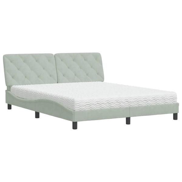 Bett mit Matratze Hellgrau Samt 160x200 cm