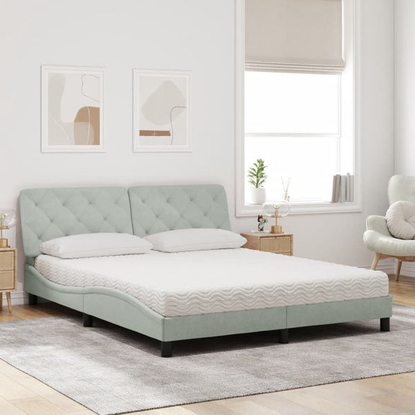 Bett mit Matratze Hellgrau Samt 160x200 cm