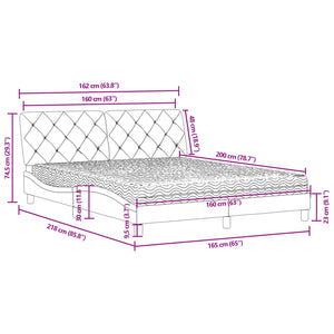 Bett mit Matratze Hellgrau Samt 160x200 cm