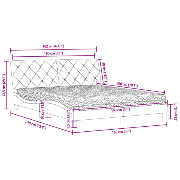 Bett mit Matratze Hellgrau Samt 160x200 cm