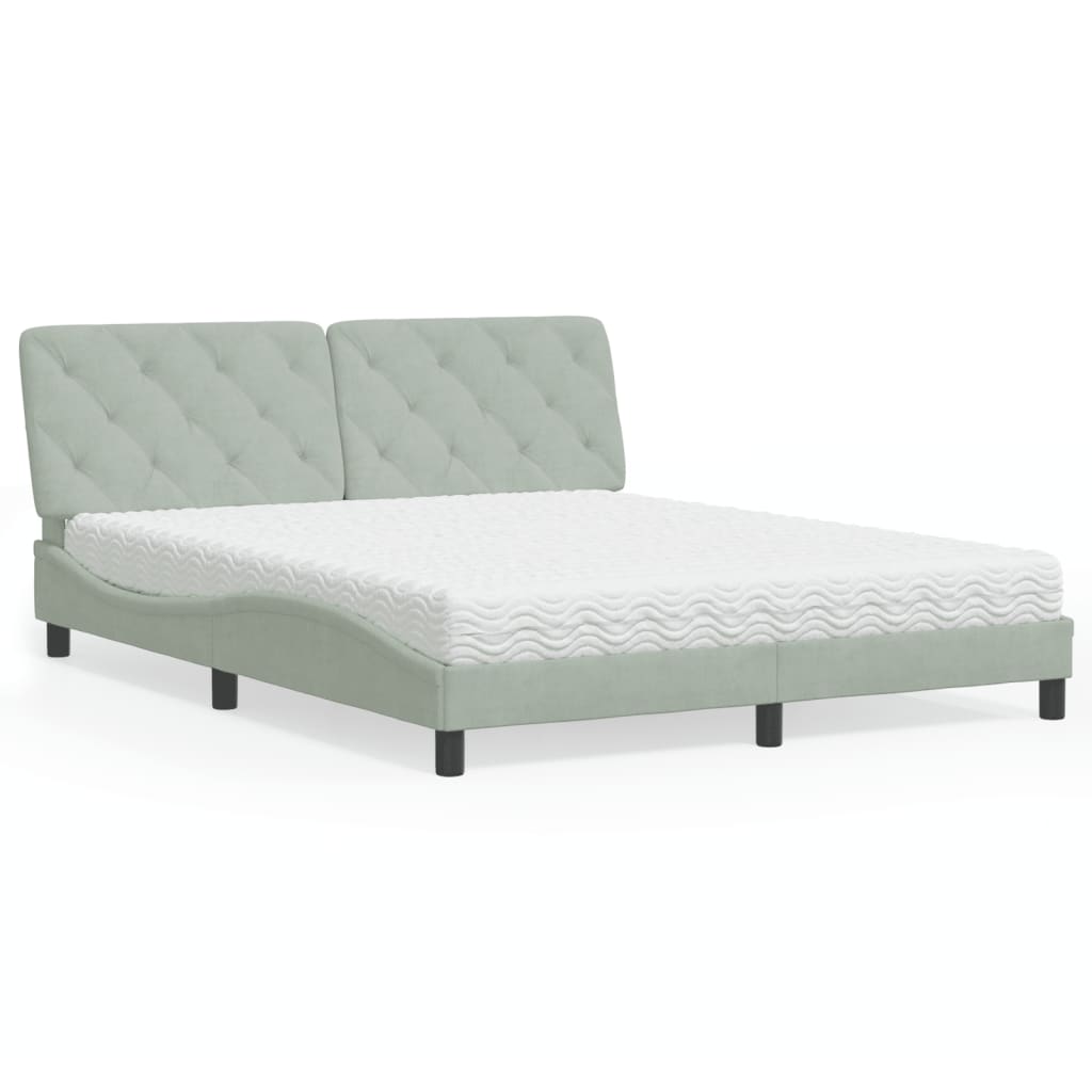 Bett mit Matratze Hellgrau Samt 160x200 cm