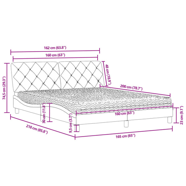 Bett mit Matratze Schwarz 160x200 cm Samt