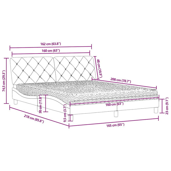 Bett mit Matratze Blau Samt 160x200 cm
