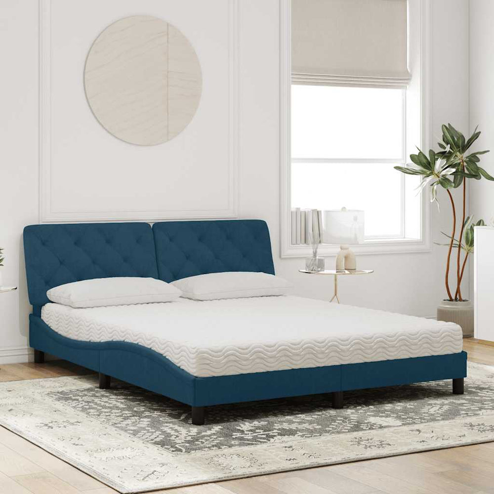 Bett mit Matratze Blau Samt 160x200 cm