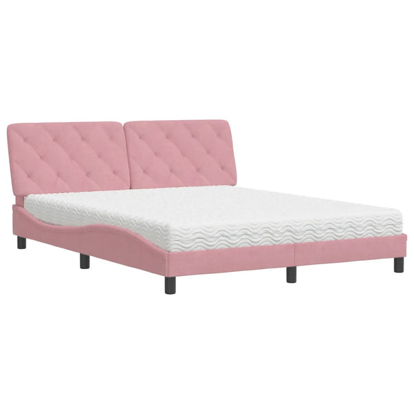 Bett mit Matratze Rosa Samt 160x200 cm
