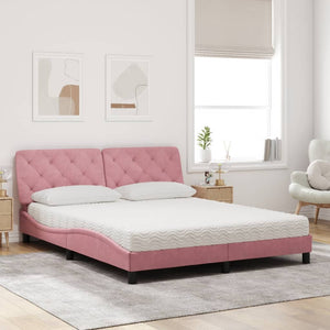 Bett mit Matratze Rosa Samt 160x200 cm