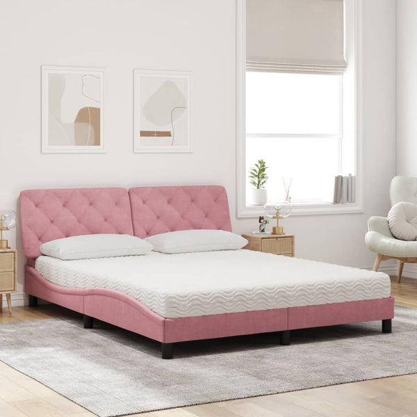 Bett mit Matratze Rosa Samt 160x200 cm