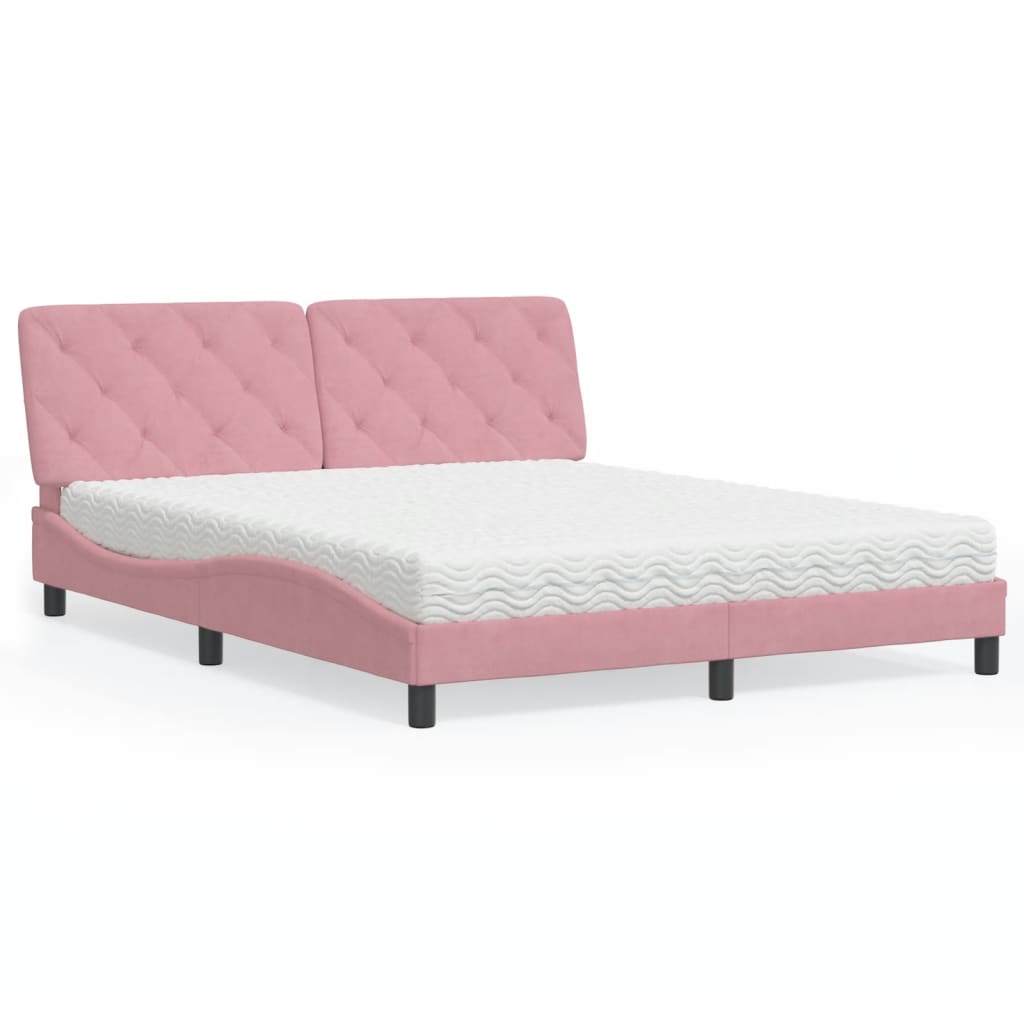 Bett mit Matratze Rosa Samt 160x200 cm