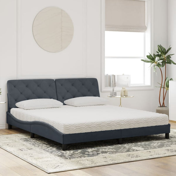 Bett mit Matratze Dunkelgrau Samt 180x200 cm