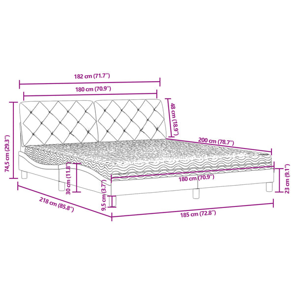 Bett mit Matratze Dunkelgrau Samt 180x200 cm