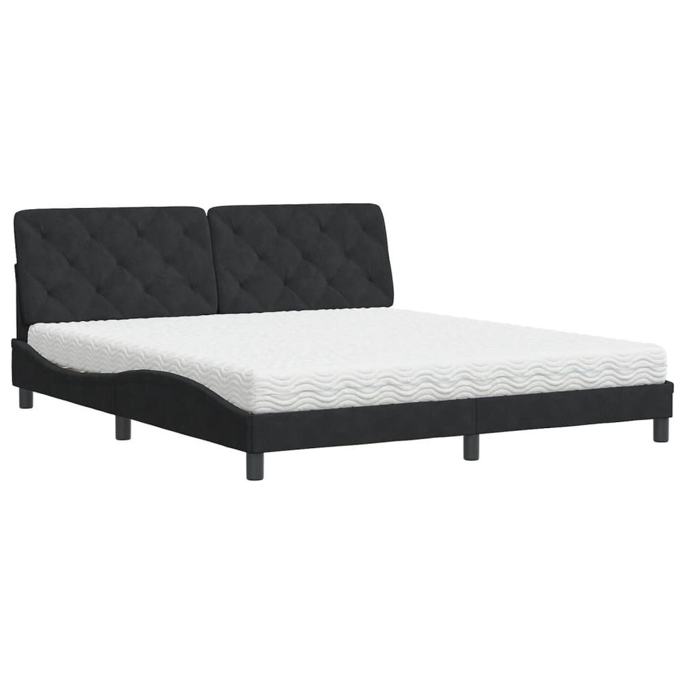 Bett mit Matratze Schwarz Samt 180x200 cm