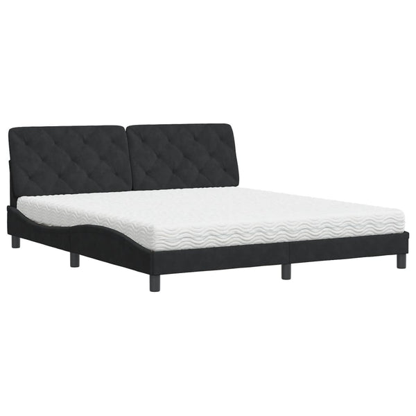 Bett mit Matratze Schwarz Samt 180x200 cm