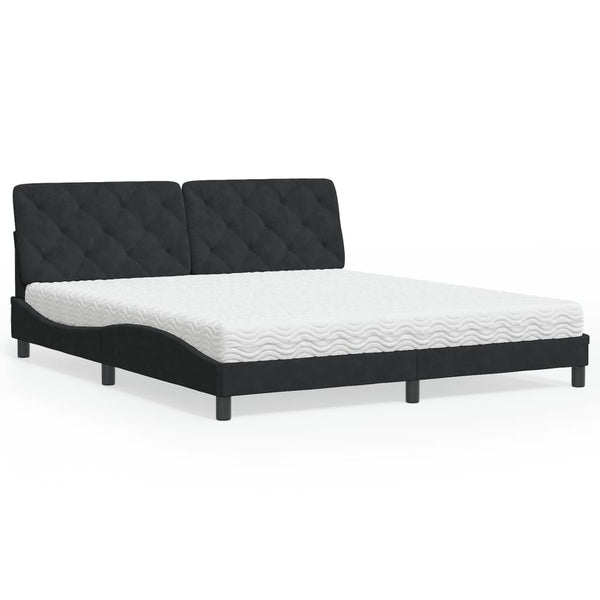Bett mit Matratze Schwarz Samt 180x200 cm