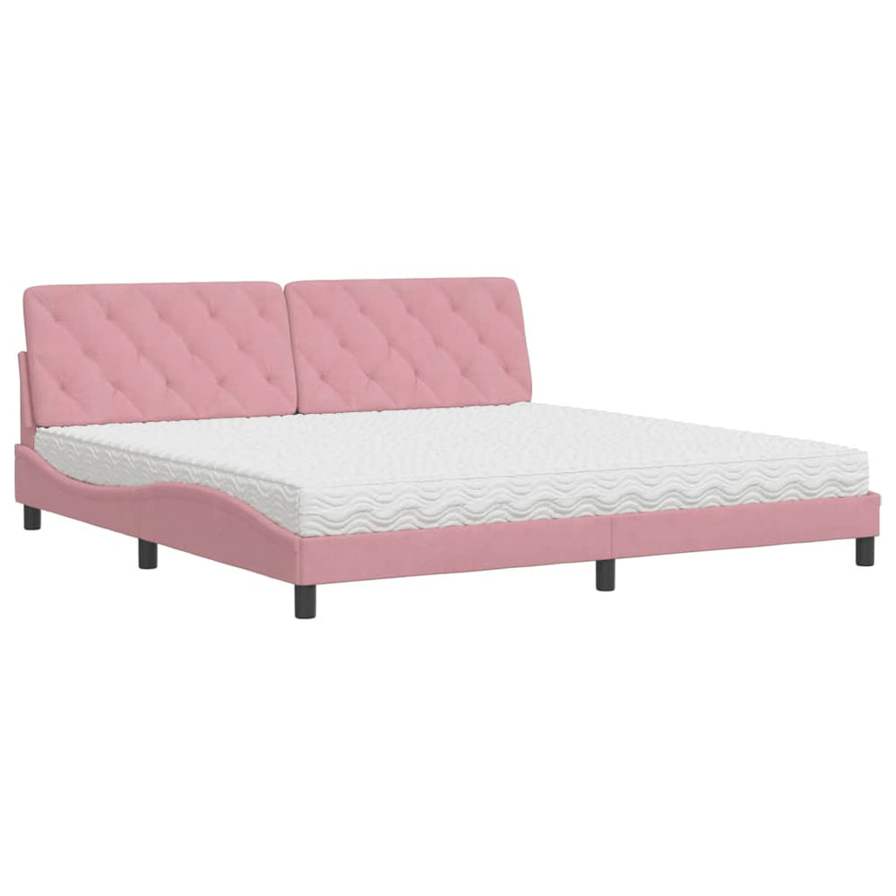 Bett mit Matratze Rosa Samt 200x200 cm