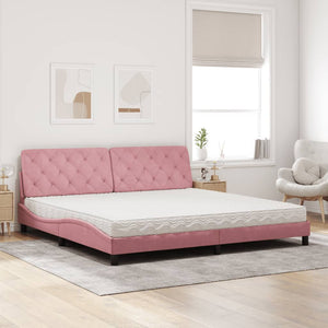 Bett mit Matratze Rosa Samt 200x200 cm