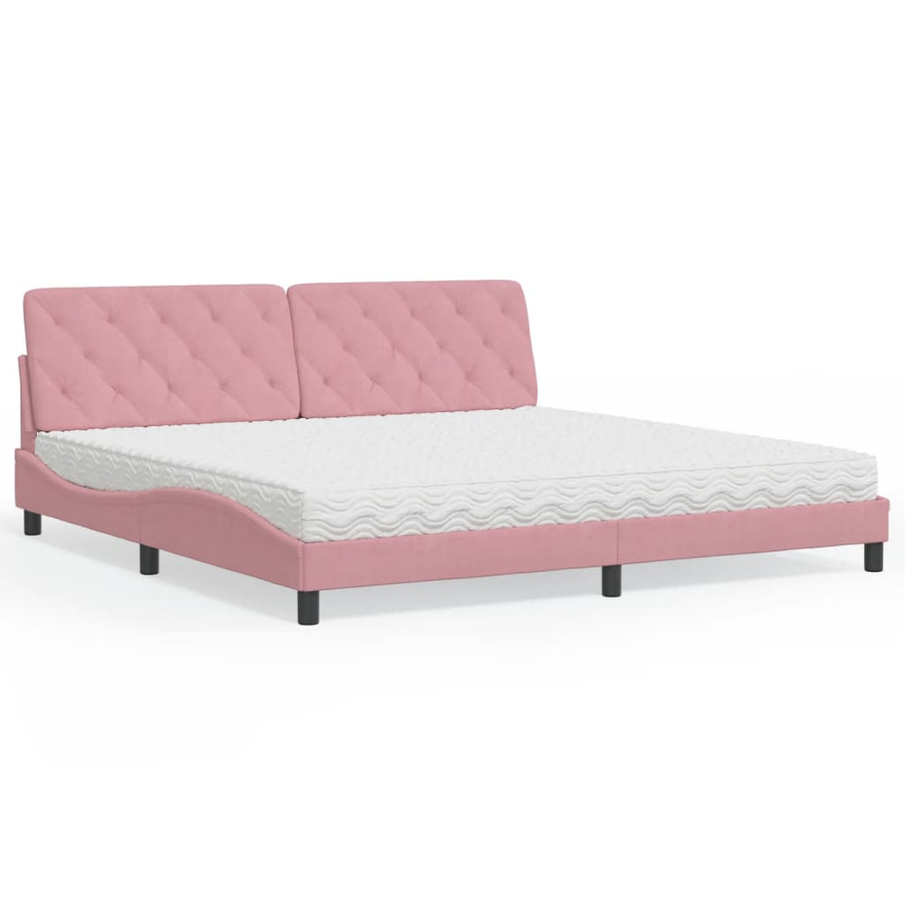 Bett mit Matratze Rosa Samt 200x200 cm