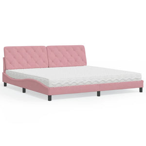 Bett mit Matratze Rosa Samt 200x200 cm