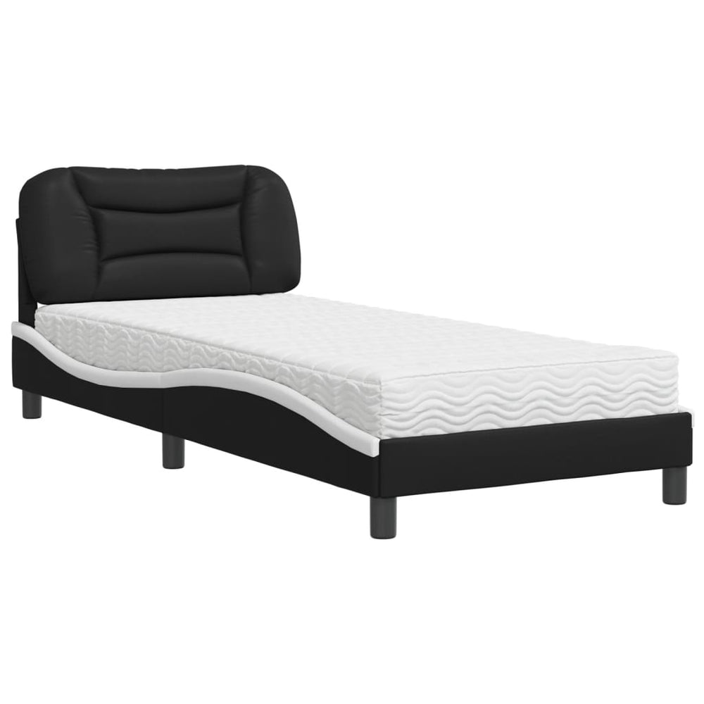 Bett mit Matratze Hvar 80x200 cm Kunstleder Schwarz/Weiß