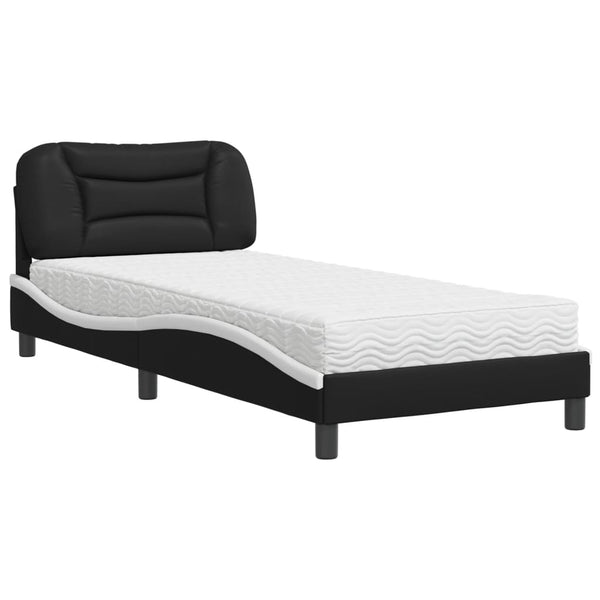 Bett mit Matratze Hvar 80x200 cm Kunstleder Schwarz/Weiß