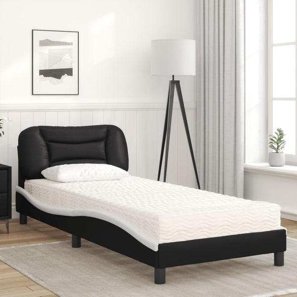 Bett mit Matratze Hvar 80x200 cm Kunstleder Schwarz/Weiß