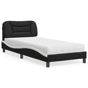 Bett mit Matratze Hvar 80x200 cm Kunstleder Schwarz/Weiß