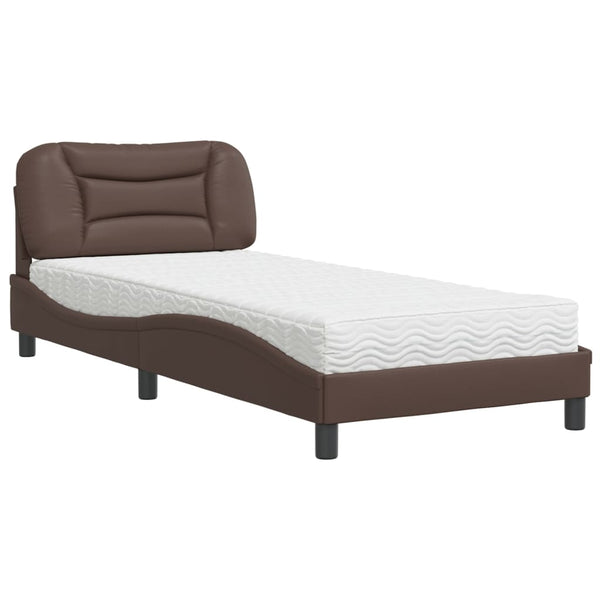 Bett mit Matratze Braun 90x190 cm Kunstleder