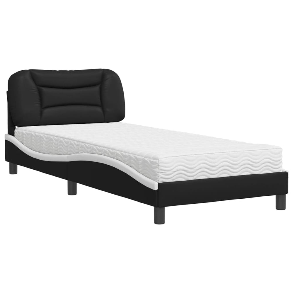 Bett mit Matratze 90x190 cm Kunstleder Schwarz/Weiß