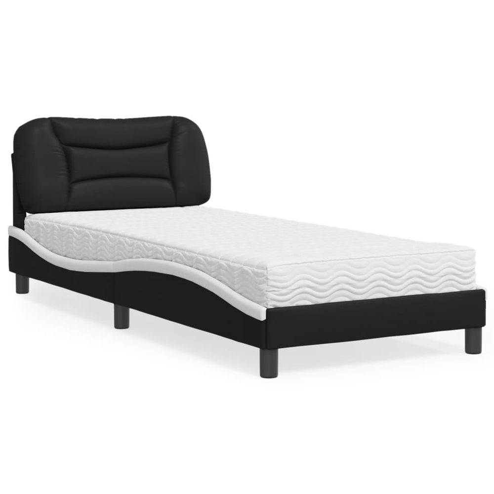 Bett mit Matratze 90x190 cm Kunstleder Schwarz/Weiß