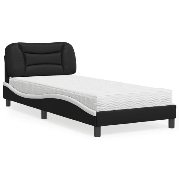 Bett mit Matratze 90x190 cm Kunstleder Schwarz/Weiß