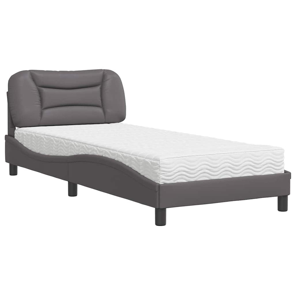 Bett mit Matratze Grau 90x200 cm Kunstleder