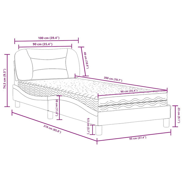 Bett mit Matratze Grau 90x200 cm Kunstleder