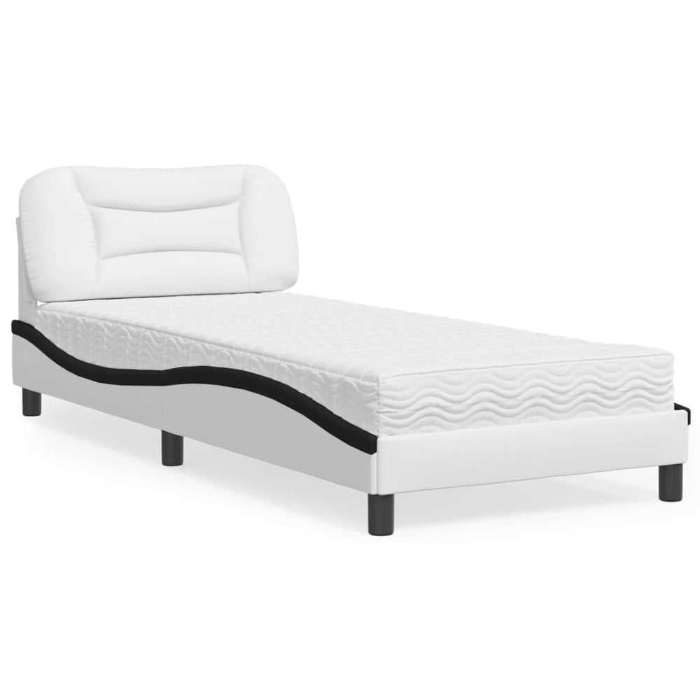 Bett mit Matratze 90x200 cm Kunstleder Weiß/Schwarz