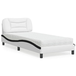 Bett mit Matratze 90x200 cm Kunstleder Weiß/Schwarz