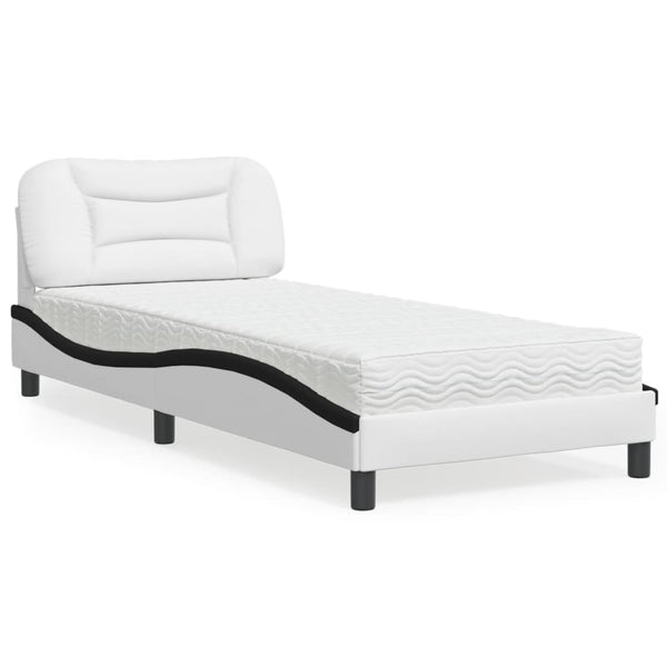 Bett mit Matratze 90x200 cm Kunstleder Weiß/Schwarz