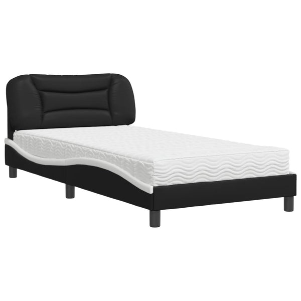 Bett mit Matratze 100x200 cm Kunstleder Schwarz/Weiß