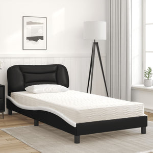 Bett mit Matratze 100x200 cm Kunstleder Schwarz/Weiß