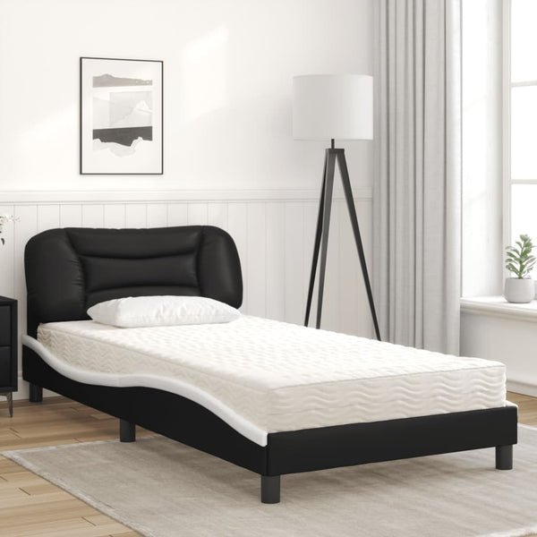 Bett mit Matratze 100x200 cm Kunstleder Schwarz/Weiß