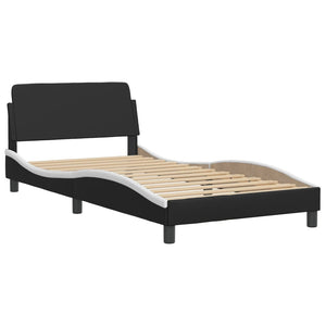 Bett mit Matratze 100x200 cm Kunstleder Schwarz/Weiß