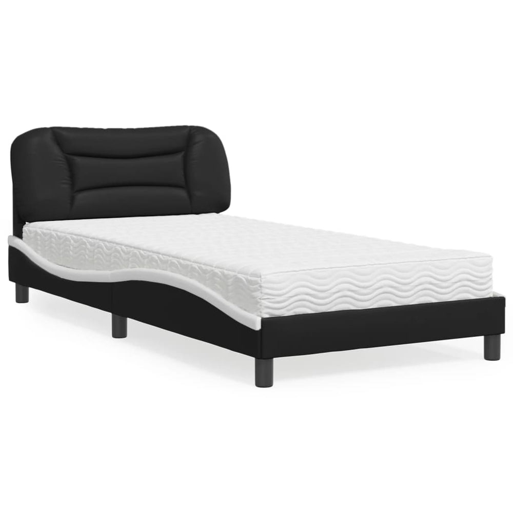 Bett mit Matratze 100x200 cm Kunstleder Schwarz/Weiß