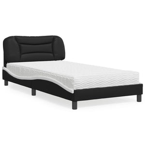 Bett mit Matratze 100x200 cm Kunstleder Schwarz/Weiß