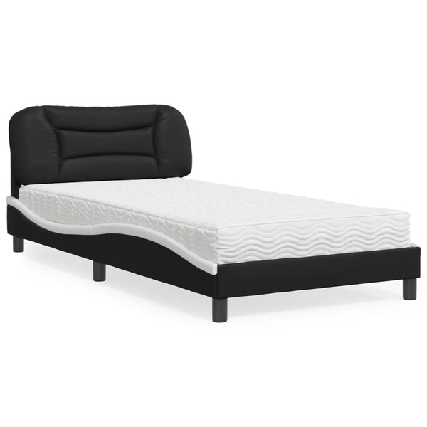 Bett mit Matratze 100x200 cm Kunstleder Schwarz/Weiß