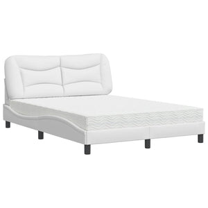 Bett mit Matratze Weiß Kunstleder 140x190 cm