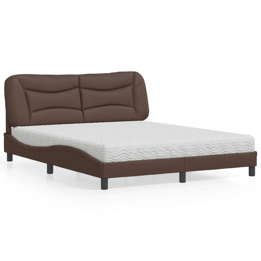 Bett mit Matratze Braun Kunstleder 160x200 cm